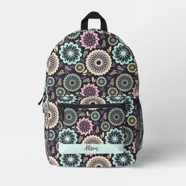 Weich pastellrosa aquamarine Blume Vintag Bedruckter Rucksack (Vorderseite)