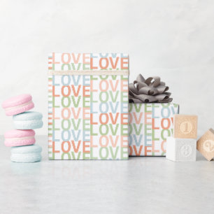 Weich pastellrosa, blau und grüne LIEBE Geschenkpapier
