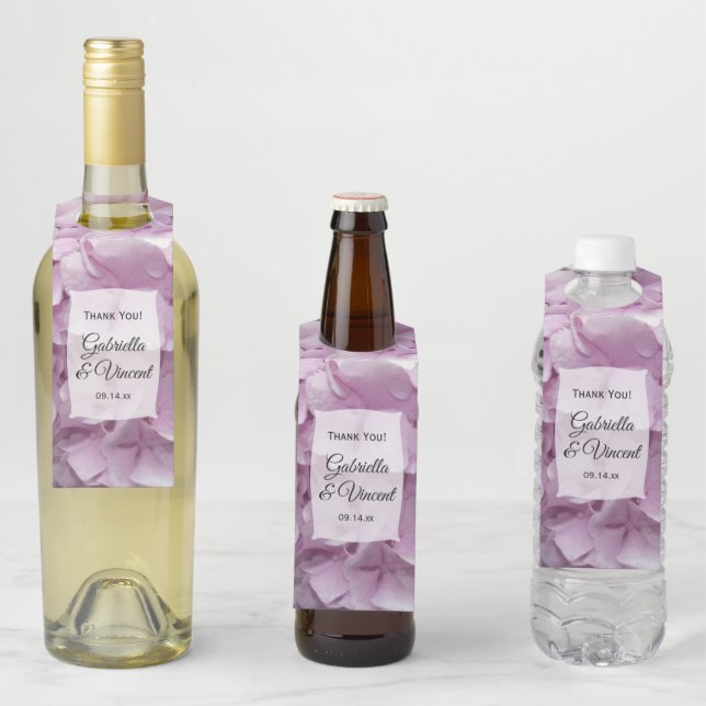 Weich-Pink-Hydrangea-Blume Hochzeit Flaschenanhänger (Beispiel)
