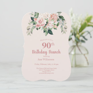 Weich rosa Aquarell Floral 90. Geburtstag Brunch Einladung