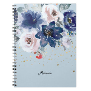 Weich rosa blaue Aquarellfarben Blume Ihre Persönl Notizblock