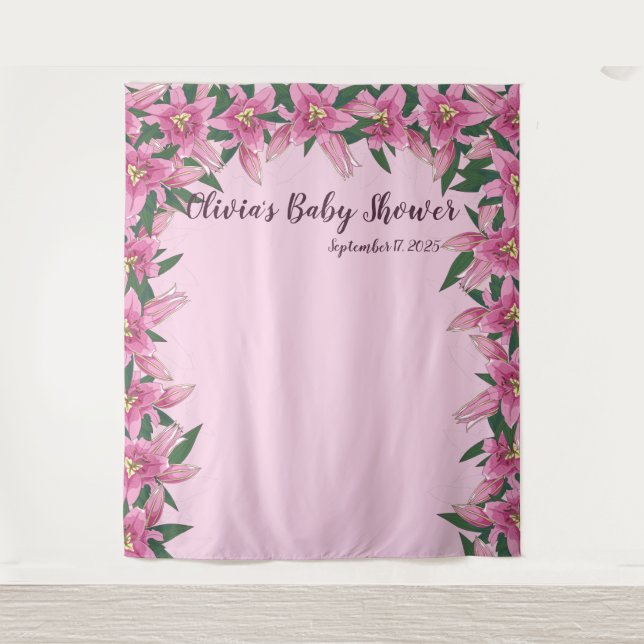 Weich rosa blühende Lilien im Hintergrund Wandteppich (Vorderseite)