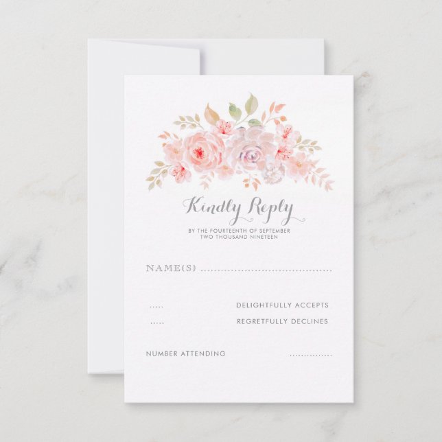 Weich rosa Blume Elegant Modernes Hochzeitsszenari RSVP Karte (Vorderseite)