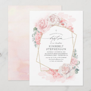 Weich rosa Blume Elegante Moderne Taufe Einladung