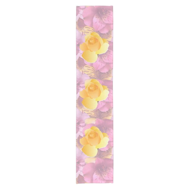 Weich rosa Blume Gelb Rose Tischläufer (Vorderseite)