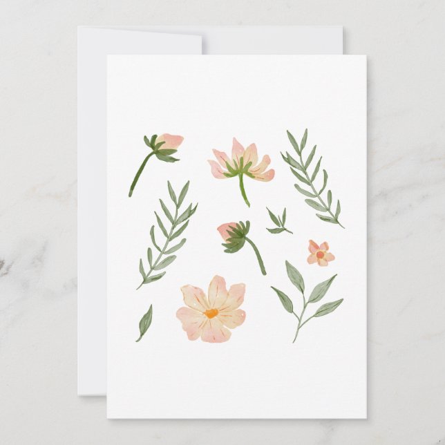 Weich rosa Blume & Grünelemente Einladung (Vorderseite)