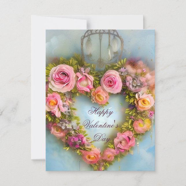 Weich rosa Blumenvalentin Feiertagskarte (Vorderseite)
