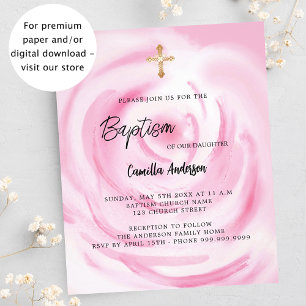 Weich rosa Blumenzettel für Mädchen Taufen Einladu Flyer
