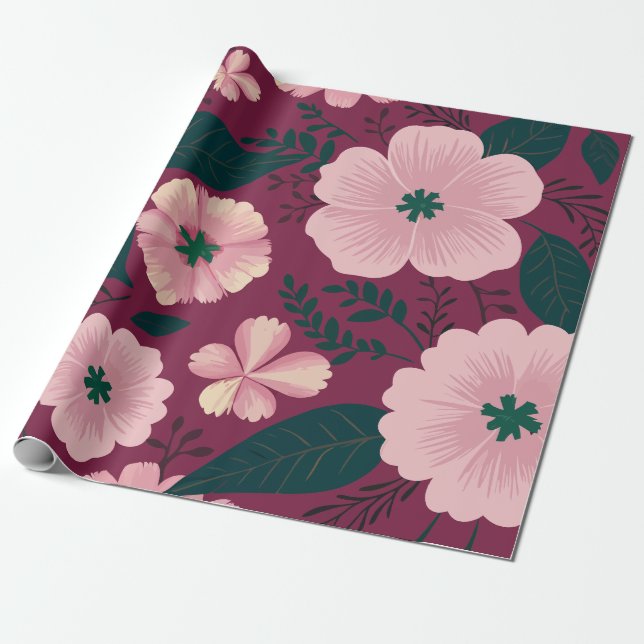 Weich rosa Blüte im Hintergrund des Deep Maroon Geschenkpapier (Ungerollt)