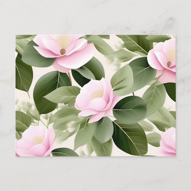 Weich rosa Blüte mit Eukalyptus-Blätter Muster Postkarte (Vorderseite)