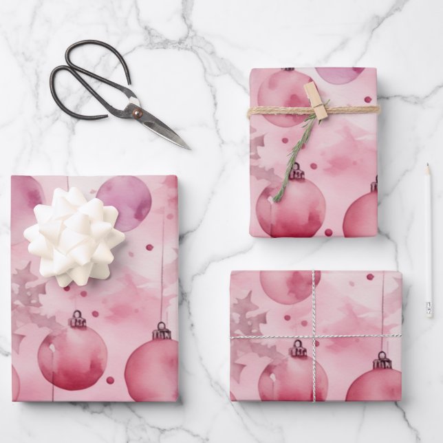 Weich rosa Elegance: Weihnachtsschmuck Geschenkpapier Set (Vorderseite)