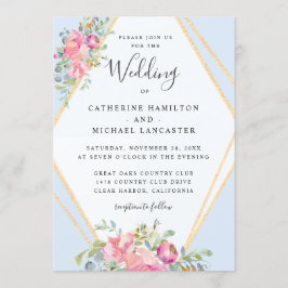 Weich rosa Floral Gold Rahmen Wasserfarbe Hochzeit Einladung
