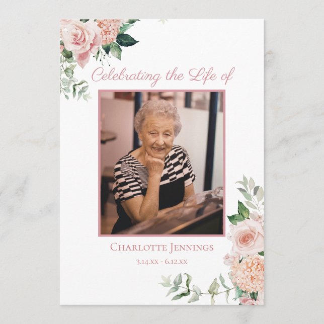 Weich rosa florale Beerdigungsorden Programm (Vorderseite)