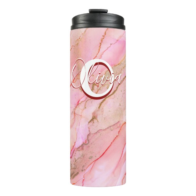 Weich rosa Flüssigkeit Alkoholtinte Thermosbecher (Vorderseite)