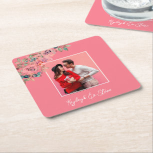 Weich rosa Foto Hochzeit Rechteckiger Pappuntersetzer