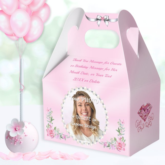Weich rosa FOTO, Vorlieben Box Personalisiert Geschenkschachtel (Birthday favor boxes. Pink birthday party supplies. Photo Favor Boxes. Light pink favor boxes. )