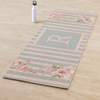 Weich rosa gestreift mit Blumen Yogamatte