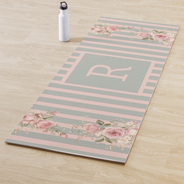 Weich rosa gestreift mit Blumen Yogamatte (Beispiel)
