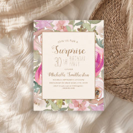 Weich rosa Lila Blumenüberraschung 30. Geburtstag Einladung