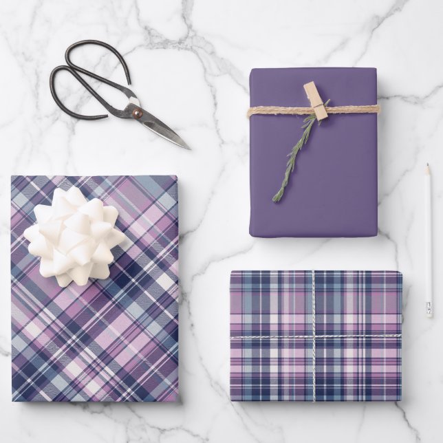 Weich rosa, Lila und blau Kariert Geschenkpapier Set (Vorderseite)