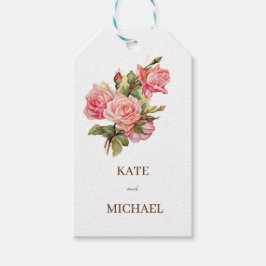 Weich rosa mit grüner Blumenzettel Geschenkanhänger