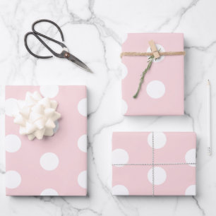 Weich rosa mit weißen Polka-Punkten Geschenkpapier Set