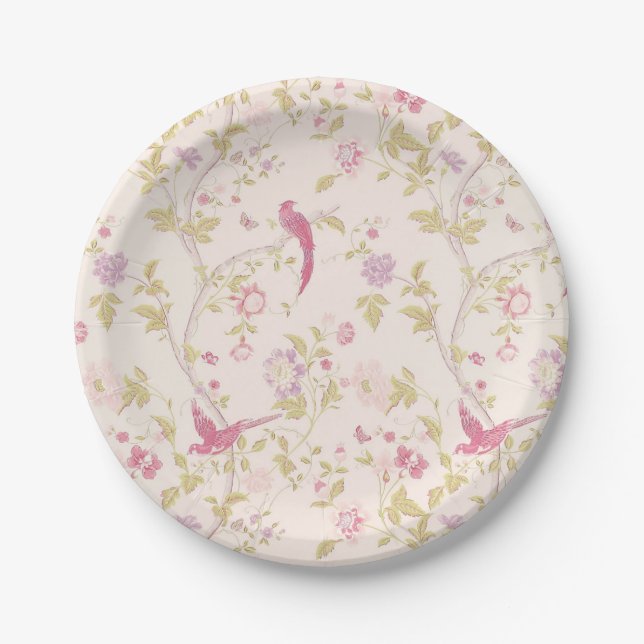 Weich rosa Orientalische Vögel Design Party Pappteller (Vorderseite)