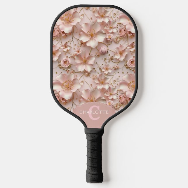 Weich rosa Pastellfarben, florale, benutzerdefinie Pickleball Schläger (Vorderseite)