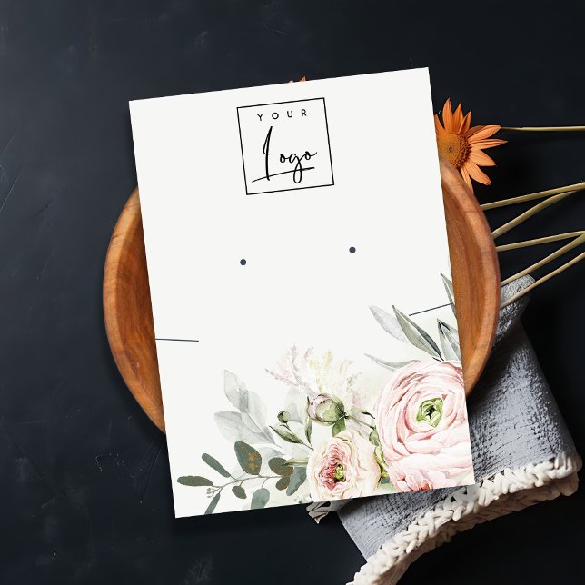 Weich rosa Pink Peony Floral Logo mit Nekklammer Visitenkarte (Von Creator hochgeladen)