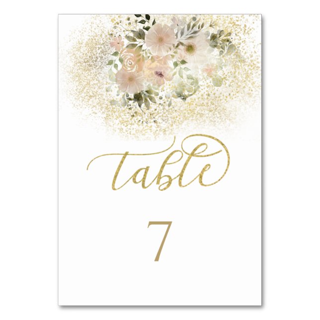 Weich rosa romantische Goldkalligraphie Tischnummer (Vorderseite)