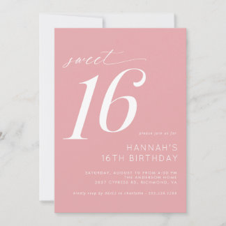 Weich rosa Rosa Blush | Girly Simple Sweet 16 Gebu Einladung
