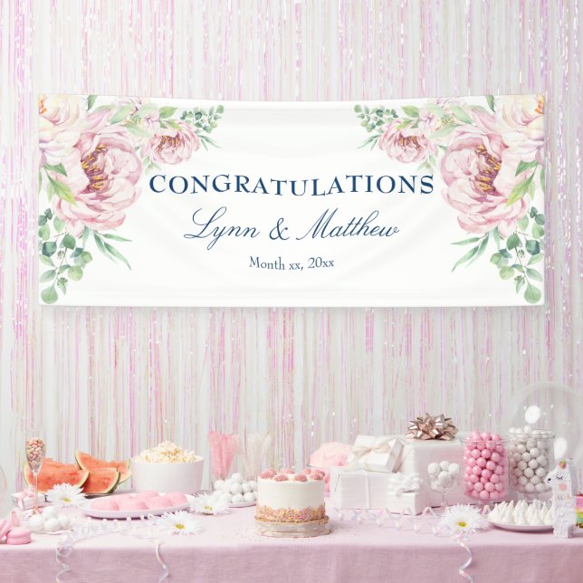 Weich rosa Rosa Elegante Blumenhochzeit Banner (Party)