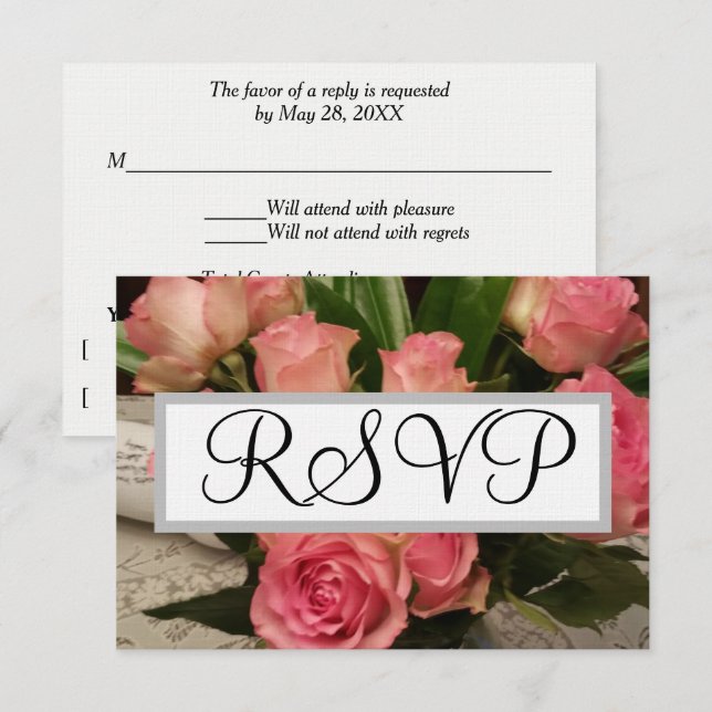 Weich rosa Rose Blume Silver Wedding RSVP (Vorne/Hinten)