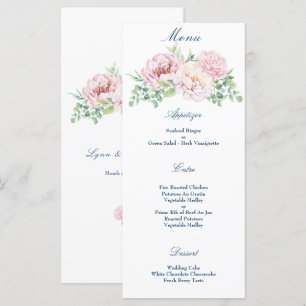 Weich rosa Rosen Rosen Elegante Blumenhochzeit Menükarte