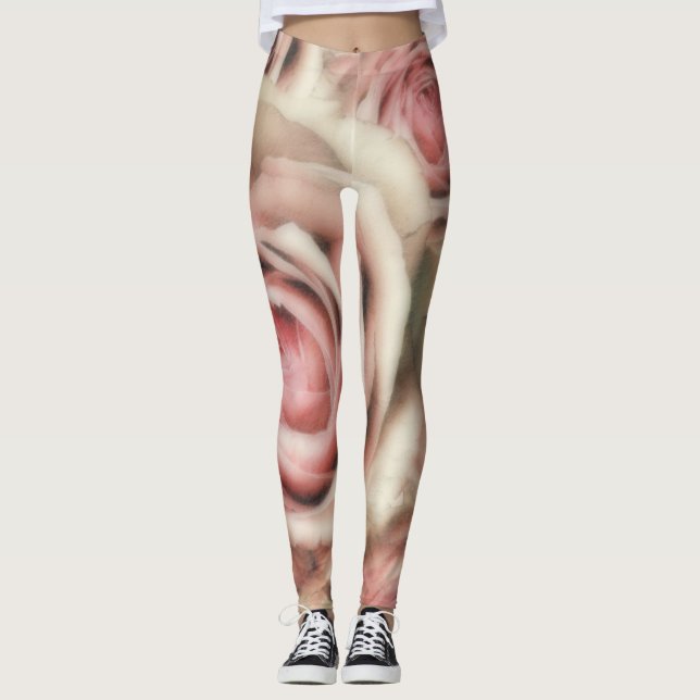 Weich rosa Rosen Weich Chic Einzigartig Leggings (Vorderseite)