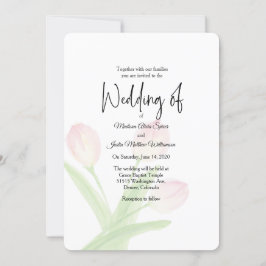 Weich rosa Tulips Wasserfarben Hochzeit Einladung