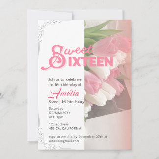 Weich rosa Tulpe elegant 16 Einladung