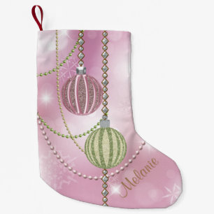 Weich rosa u. grüne kleiner weihnachtsstrumpf