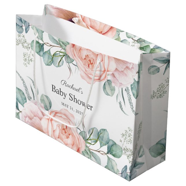 Weich rosa und beige Wasserfarben BläsernBaby Dusc Große Geschenktüte (Vorderseite Schrägansicht)
