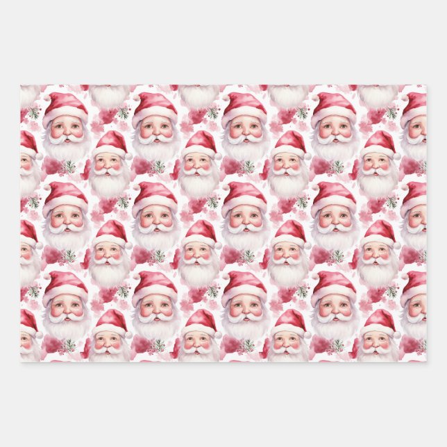 Weich rosa und grüne Weihnachten Geschenkpapier Set (Vorderseite)