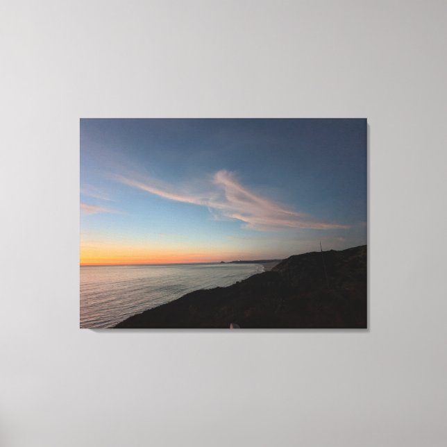 Weich rosa und orange Sonnenuntergang in Cornwall Leinwanddruck (Vorderseite)