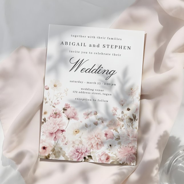 Weich rosa und weiß Elegant Blumen Blumenzehen Einladung (Von Creator hochgeladen)