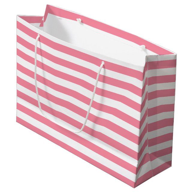 Weich rosa und weiße Streifen Große Geschenktüte (Vorderseite Schrägansicht)
