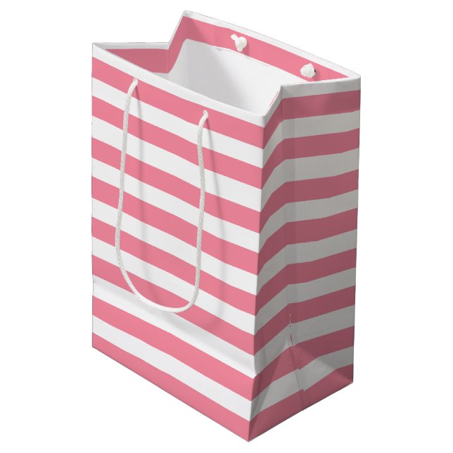 Weich rosa und weiße Streifen Mittlere Geschenktüte (Vorderseite Schrägansicht)