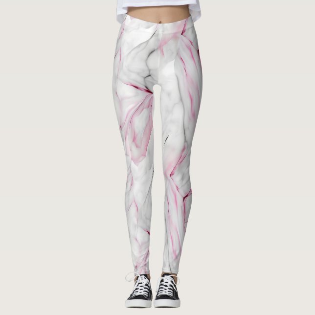 Weich rosa und weißer Marmor Leggings (Vorderseite)