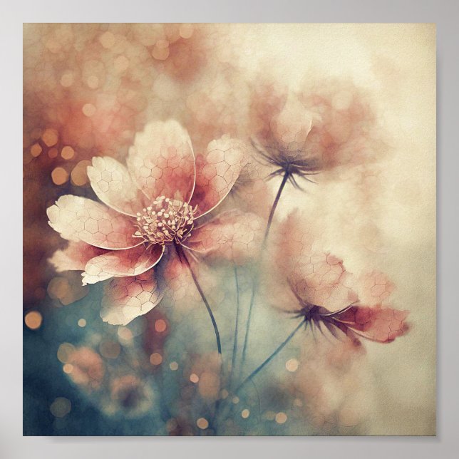 Weich rosa Vintage Blumenkunst Poster (Vorne)