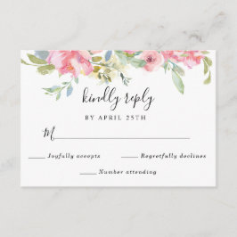 Weich rosafarbene, florfarbene Hochzeit RSVP Begleitkarte