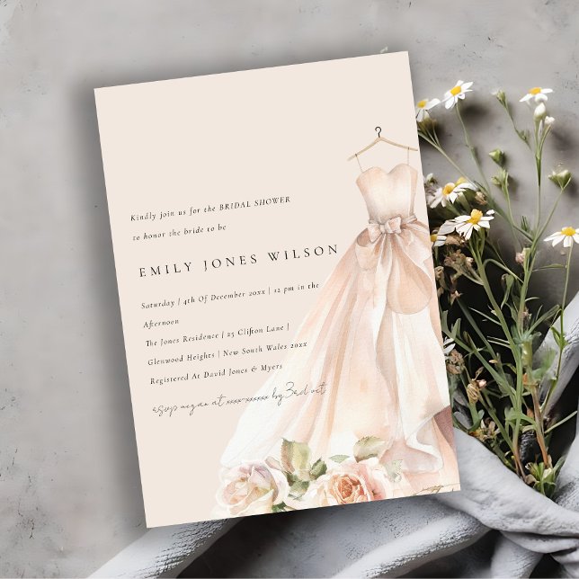 Weich-Rose Bloral Bridal Dress Brautparty Einladung (Von Creator hochgeladen)