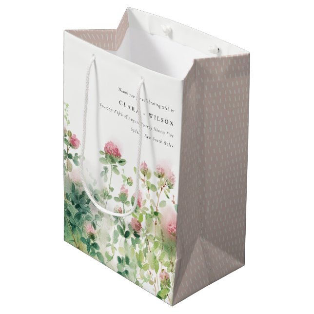 Weich subtile Pink Wasserfarbe Blumengarten Hochze Mittlere Geschenktüte (Vorderseite Schrägansicht)