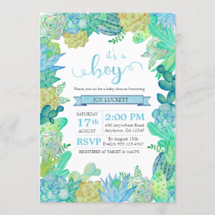 Weich Succulent-u. Kaktus-Jungen-Babyparty laden Einladung